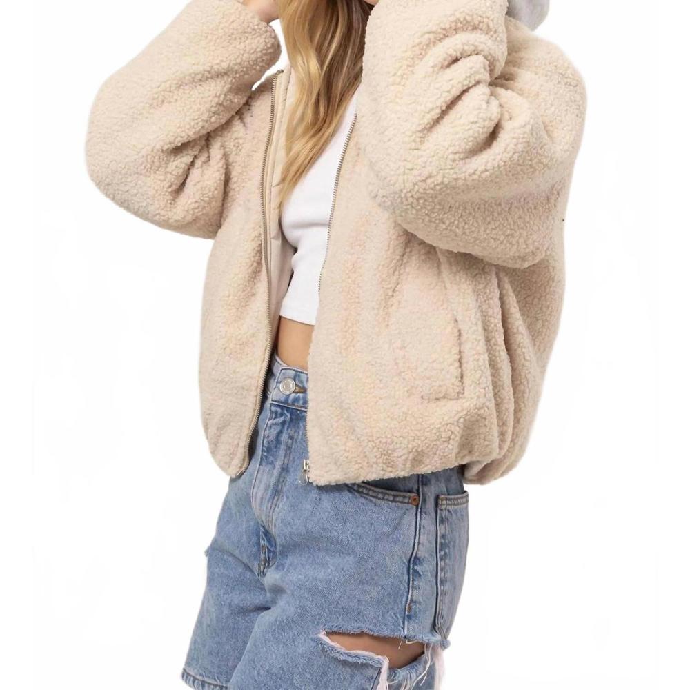 NEW HYFVE hooded sherpa puffer jacket in cream